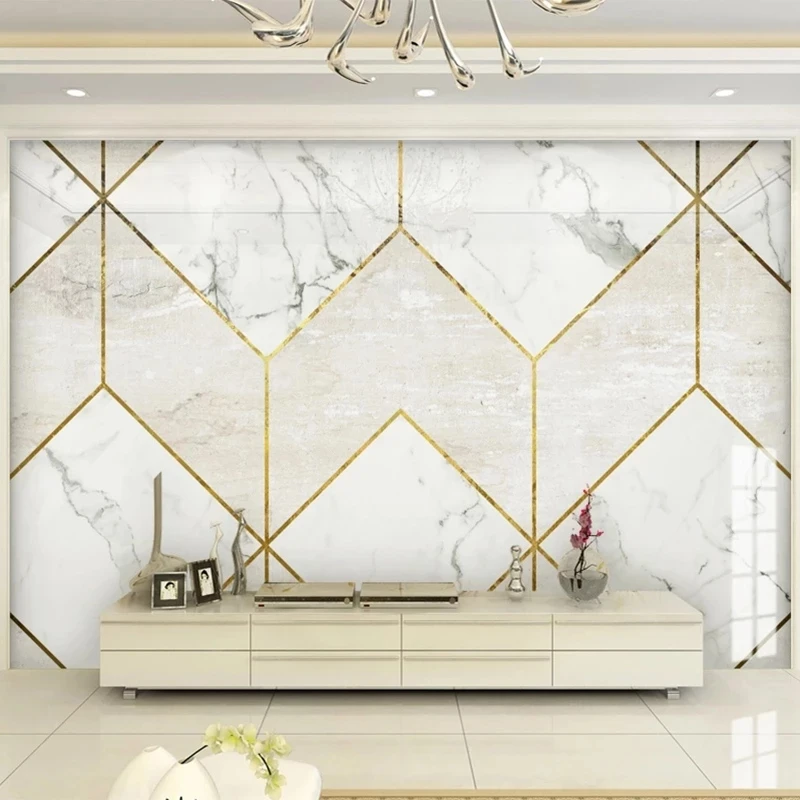 Custom Wallpaper 3D Geometric Golden Line Marble Luxury Mural Living room sofa TV background wall bedroom restaurant study Hotel