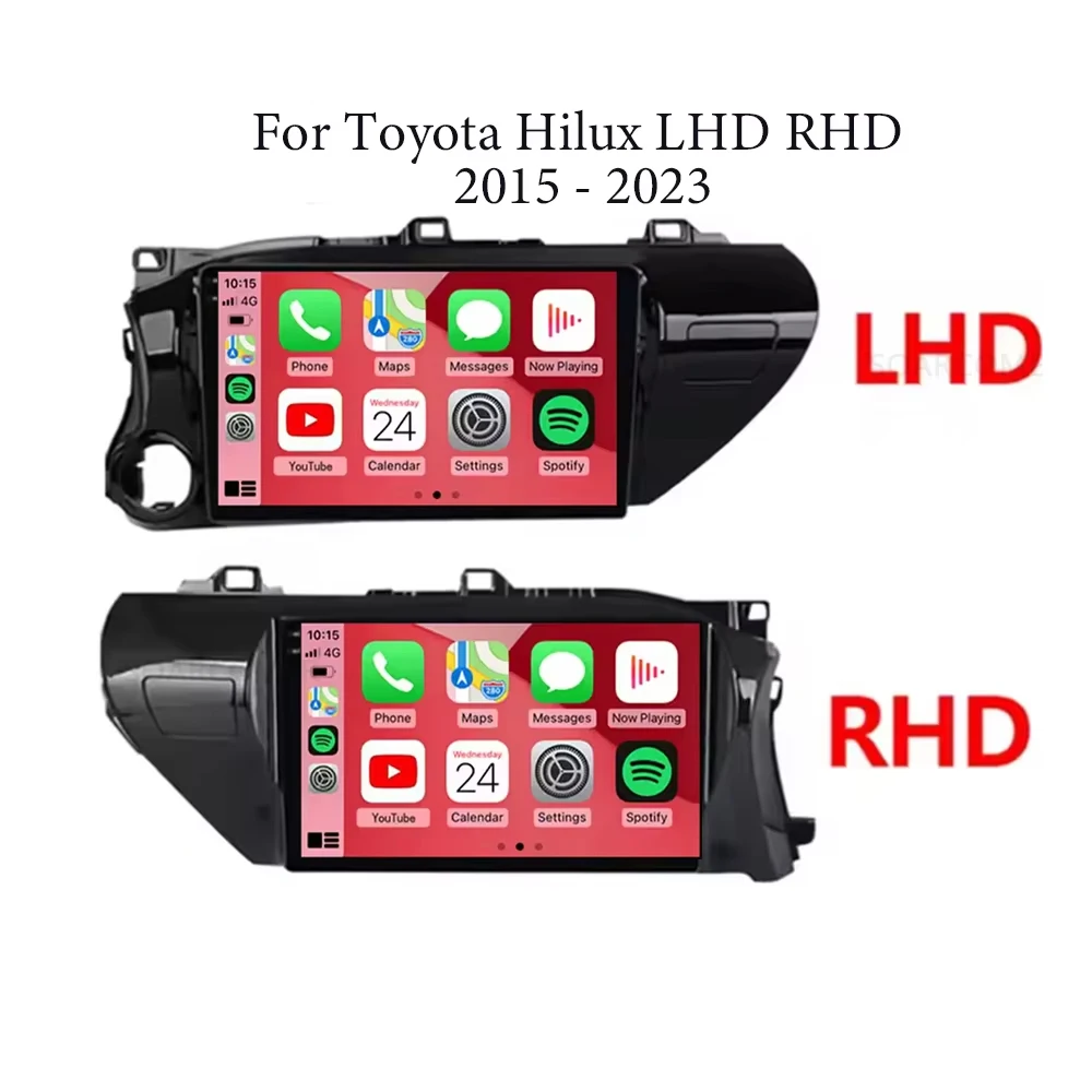 أندرويد 15 Carplay السيارات لتويوتا هايلكس LHD 2015 2016 2017 2018 2020 2021 2023 راديو السيارة الوسائط المتعددة مشغل فيديو الملاحة لتحديد المواقع