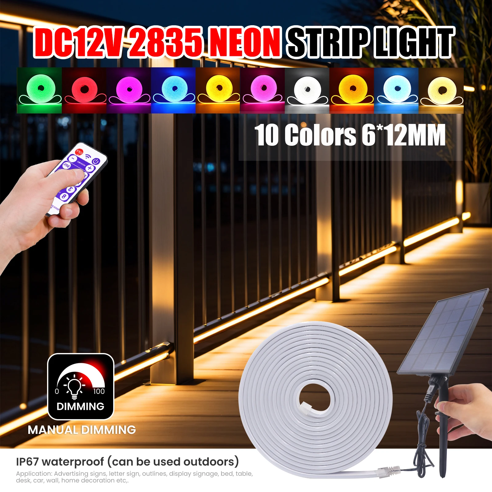 Outdoor Solar Silicone Neon LED Strip 120LEDs/M SMD2835 6*12MM Shape Waterproof 1M 2M 3M 4M 5M For Garden Decoration Solar Lamp