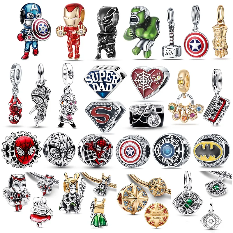 2024 New Fashion Marvel Spider-Man Iron Man Hulk Charm Beads Fit Pandora Bracelet Female 925 Silver Pendant Earrings Necklace