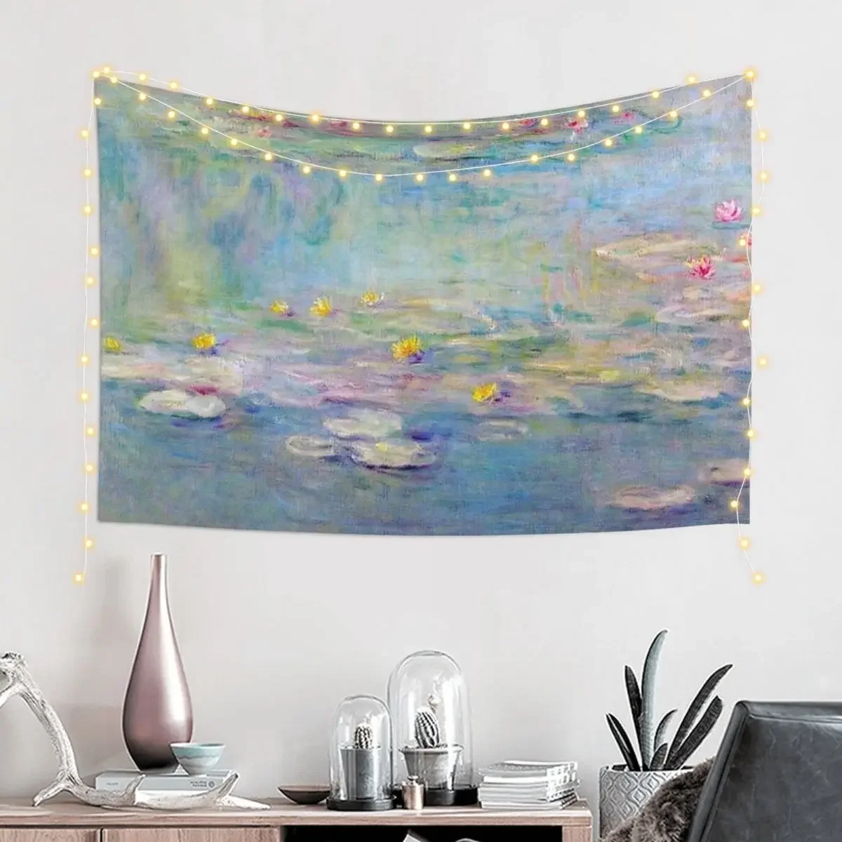 Les Nymphéas Bleu Sarcelle de Claude Monet - Monet Teal blue Water Lilies Tapestry Aesthetic Room Decor Room Design Tapestry