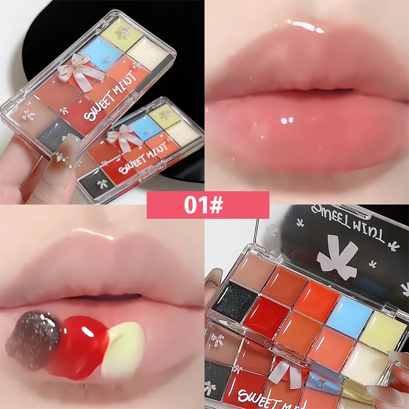 Palette per labbra a 10 colori Lucidalabbra e rossetto Lucido idratante pigmentato Cosmetici originali multifunzionali