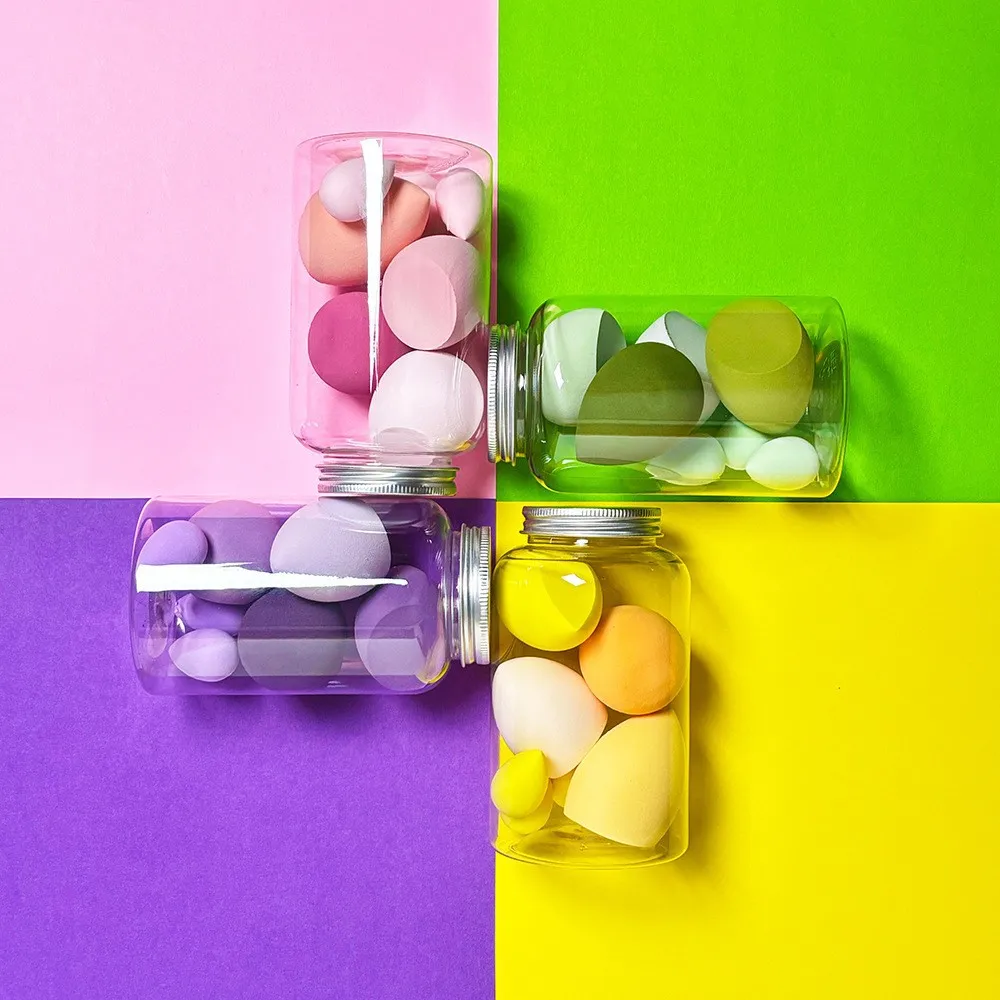 7pcs Pink Makeup Sponge Blender Set with Storage Jar - Hypoallergenic, Odorless, Water-Absorbent Polyurethane for All Skin Types