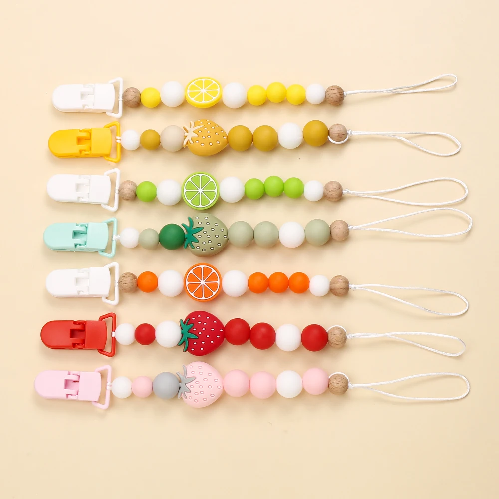 Baby Pacifier Clip Nipple Chain Colourful firut Beads Dummy Clip Baby Soother Holder BPA Free for Teether Nipples Dental Care