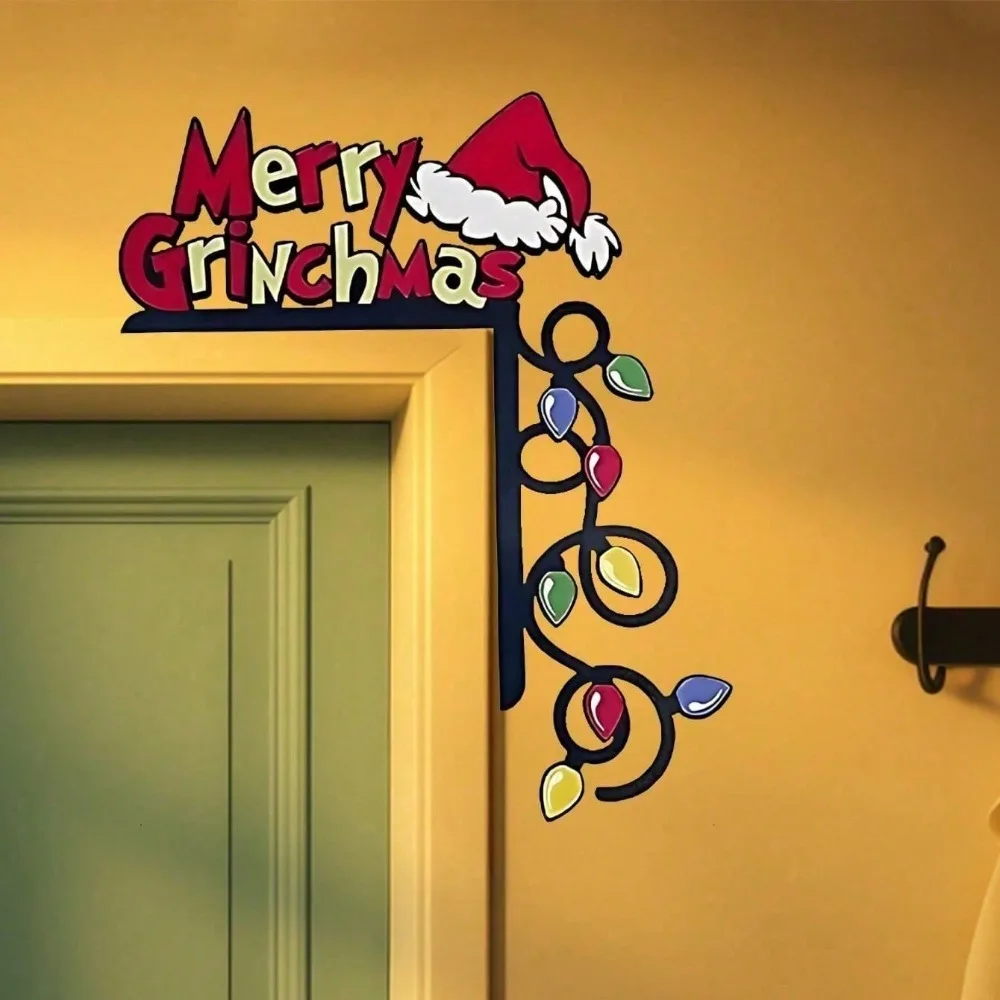 Guirlanda brilhante de Papai Noel – Topper de porta de árvore de Natal e decoração de suspensão de parede para feriados, fácil configuração sem ferramentas