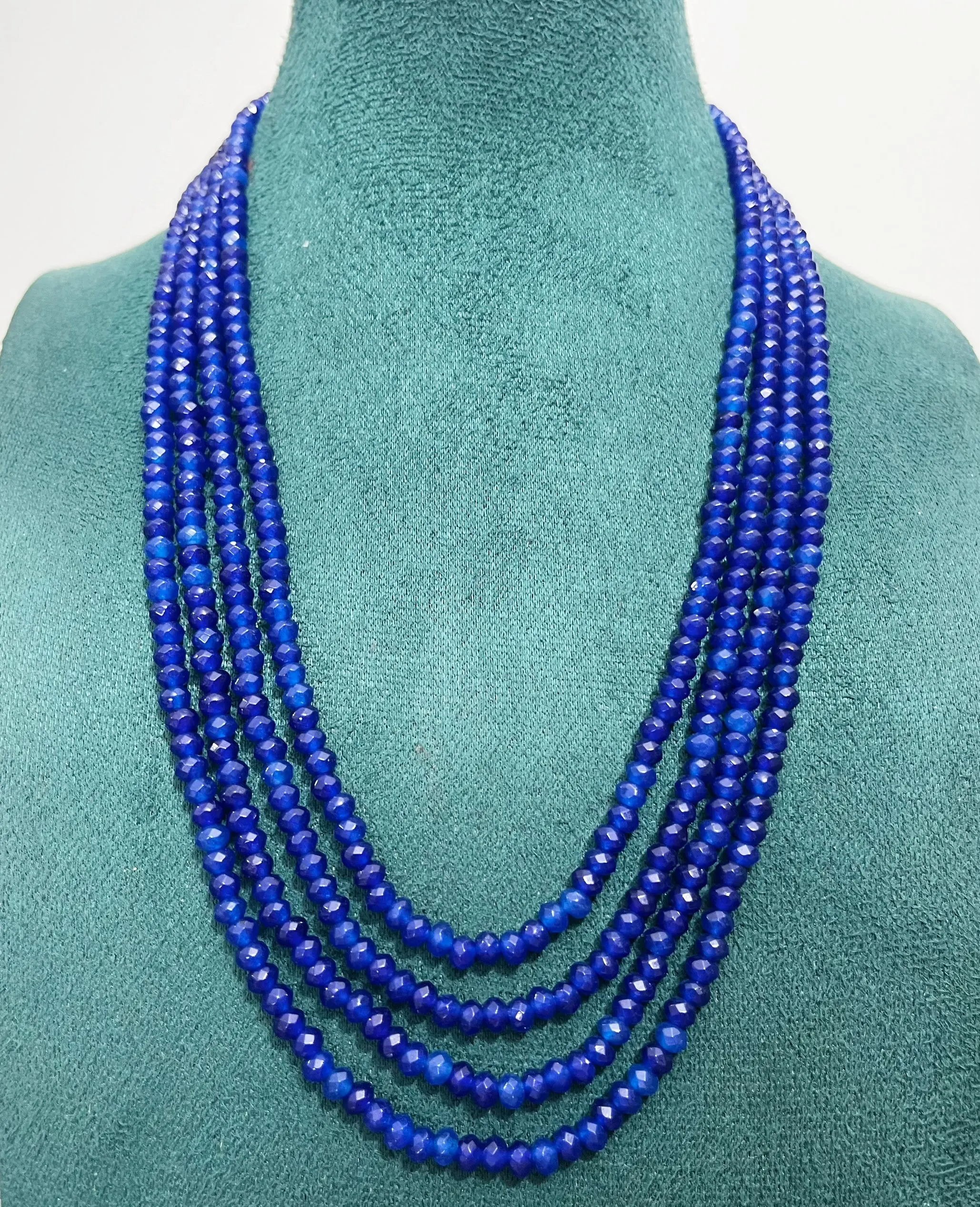 Natural Rare Blue 4row Faceted Rondelle Beads Burmese Sapphire Gemstone necklace