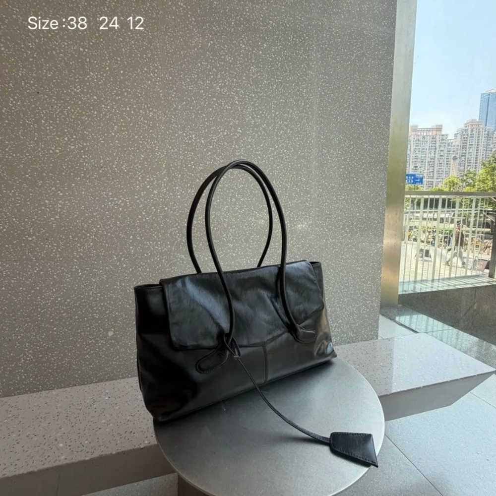 Fashion Texture Handbag Women's High-end Sense Solid Color Cowhide Tote Autumn and Winter Retro Large-capacity Underarm Shoulder