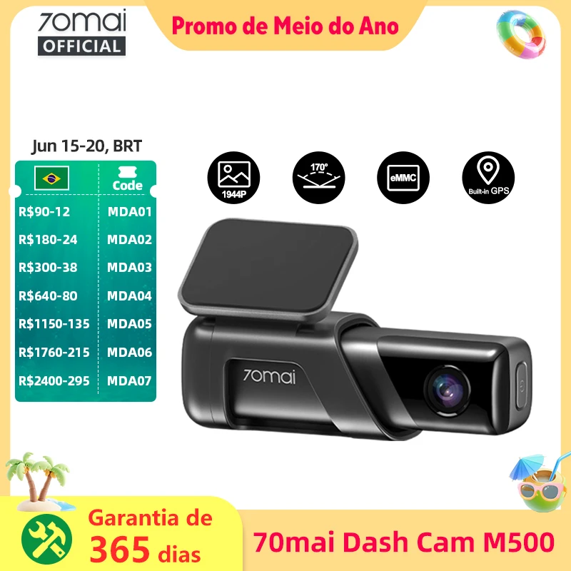 70mai Dash Cam M500 1944P 170FOV 70mai M500 Carro DVR Dash Camera Gravador GPS ADAS 24H Monitor de estacionamento eMMC Armazenamento embutido