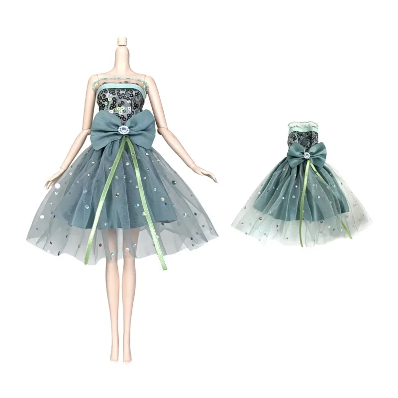 New 30-32cm Supermodel Doll Clothes Strapless Sequined Tulle Skirt+Faux Fur Collar Dress-Up Gowns Fashion 1/6 Doll Toy Dresses