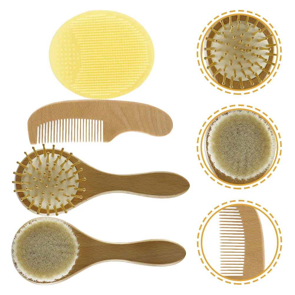 

1 set Baby Brush Set Infant Wool Brush Newborn Scalp Care Silicone Head Scrubber Natural Wooden Comb Bath Tool Cradle Cap