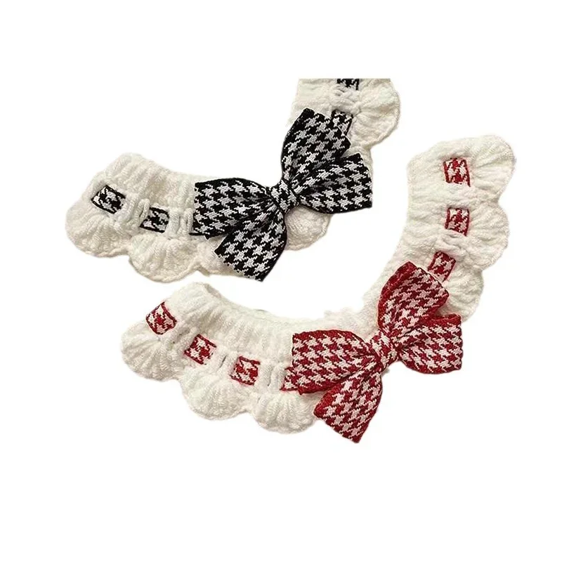 Red and Black Checkered Houndstooth Pet Collar Bib Water Towel Knitted Collar Decoration Used for Small Pets Bow Tie Accessories