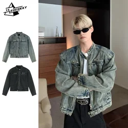 Men's Denim Jackets American-style High Street Zippers Coat Vintage Washed Distressed Cowboy Jacket Spring Casual Streetwear New