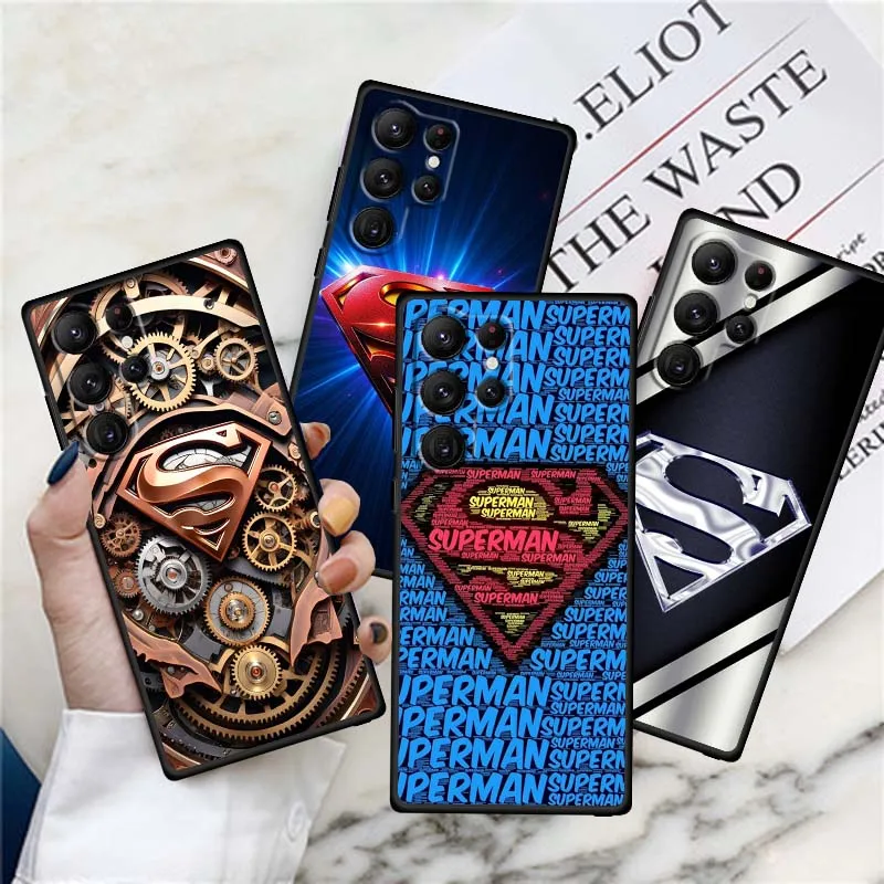 S-سوبرمان شعار بارد حار لسامسونج غالاكسي S25 S24 S23 S22 S21 S20 S10 الترا زائد FE 5G أسود لينة غطاء من البولي يوريثان الحراري جراب هاتف #1