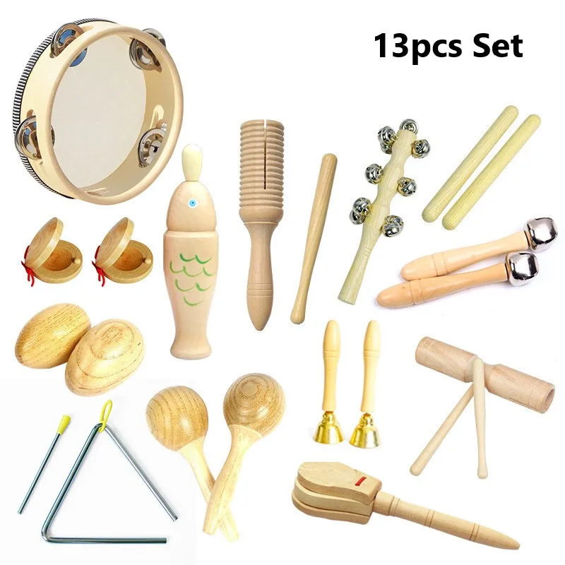 Kleinkinder Musik Spielzeug Set Castanet Sand Hammer Tamburin Dreieck Doppel Ringer Orff Percussion Instrument Sets Montessori Spielzeug