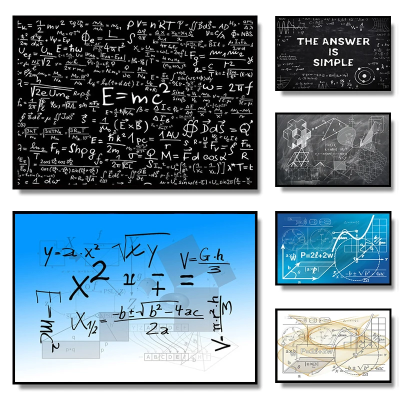 E Mc2 جودة صيغة رسالة عناصر رياضية المعرفة الكيميائية قماش طباعة صورة جدارية الملصقات غرفة الدراسة ديكور المنزل