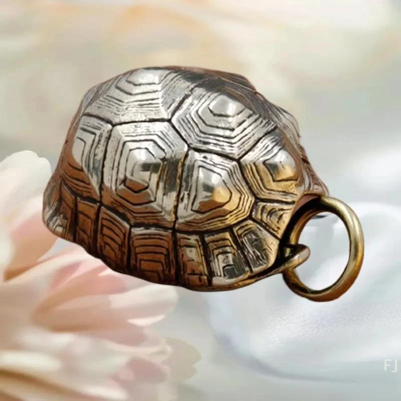 Creatively Crafted Brass Metal Keychain with Vintage Tortoise Shell Bell Ornament, Ideal Car Accessory and Lucky Gift