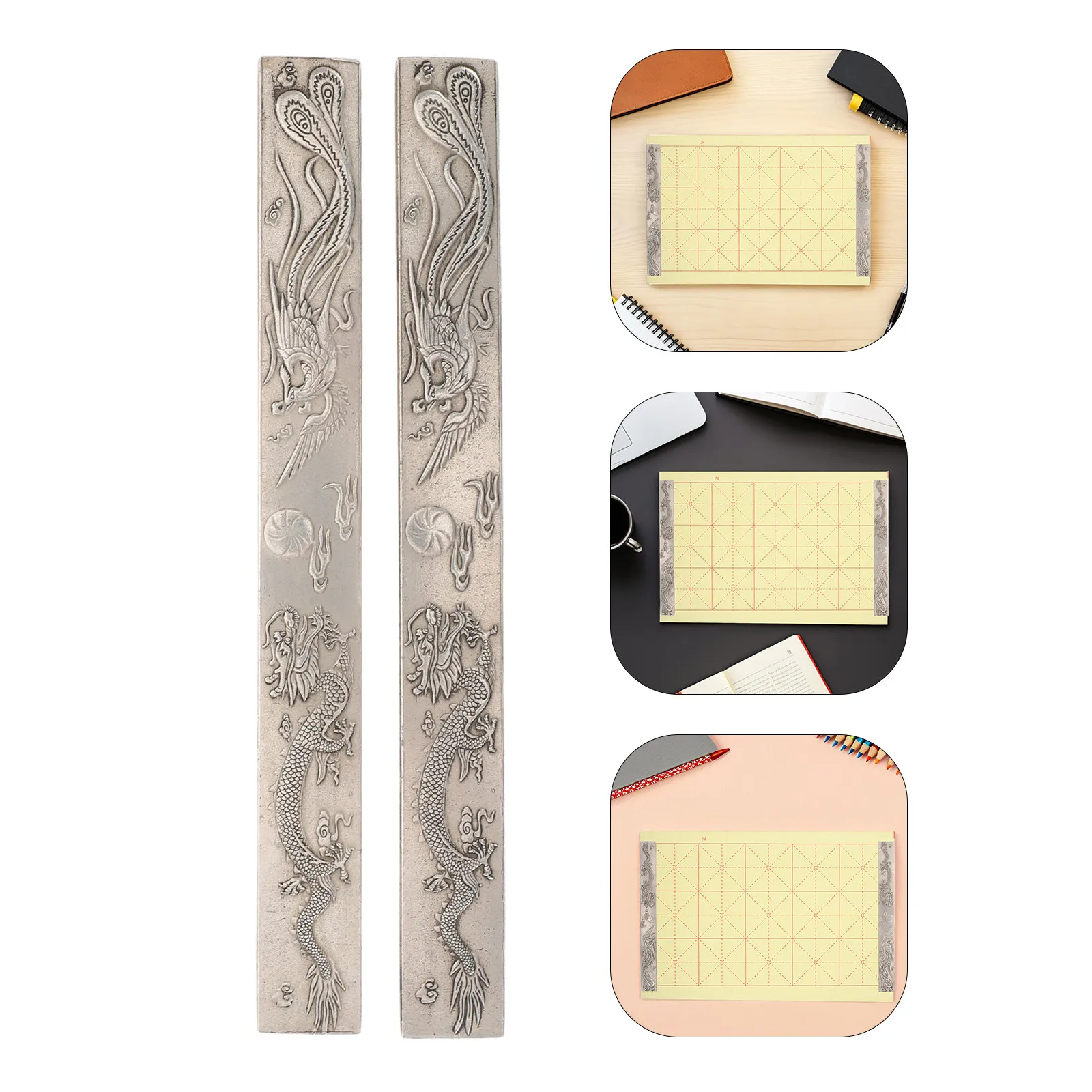 

Пара тяжелых пресс-папье для каллиграфии из белой меди с гравировкой дракона и феникса, для практики каллиграфии