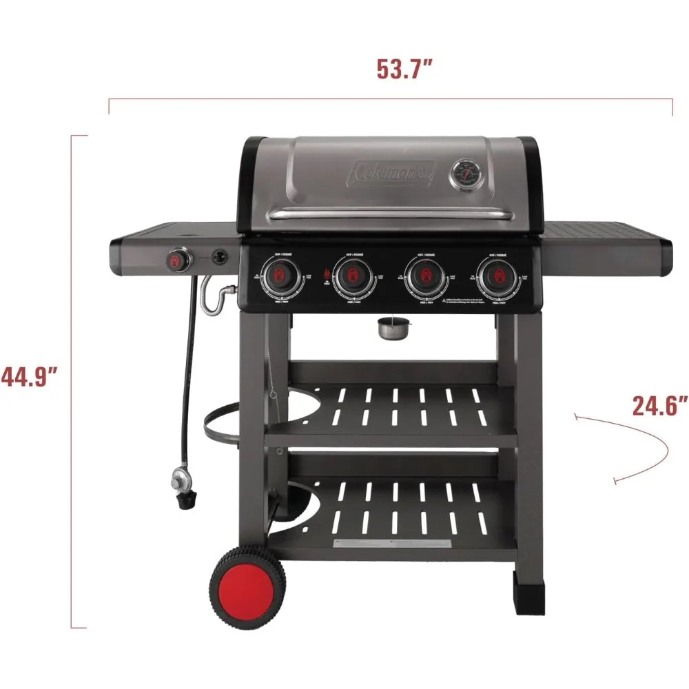 Gas BBQ Grill  with Side Burner, 2-Wheel Cart, 637-Sq. In and Instastart Ignition, Propane Grill with Shelve, BBQ Grill