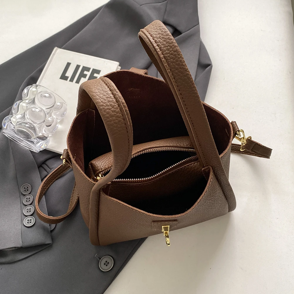 

Crossbody Bag PU Leather with Inner Bag Shoulder Bag for Women Magnetic Closure Basket Bag Solid Handbag for Work Travel