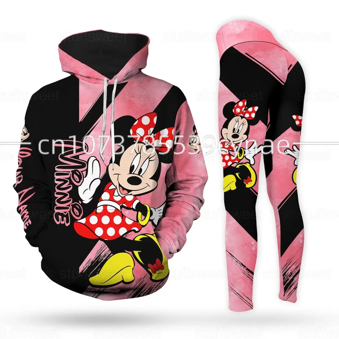 

2024 New Disney Minnie Mouse 3D Hoodie Women's Hoodie And Leggings Suit Minnie Yoga Pants Sweatpants Fashion Sports Suit