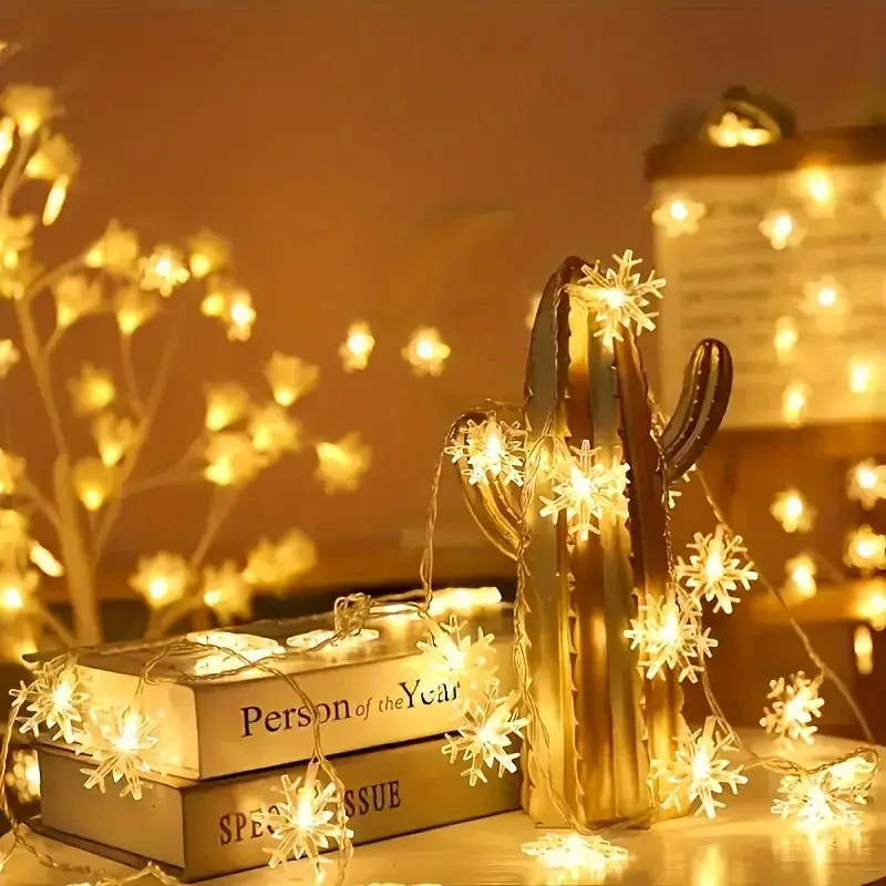 USB-/batteriebetriebene Schneeflocken-Lichterkette, Lichterkette für Weihnachtsbaum, Halloween, Feiertage, Neujahr, Schlafzimmer, Hausdekoration, Lampe – Detail 4
