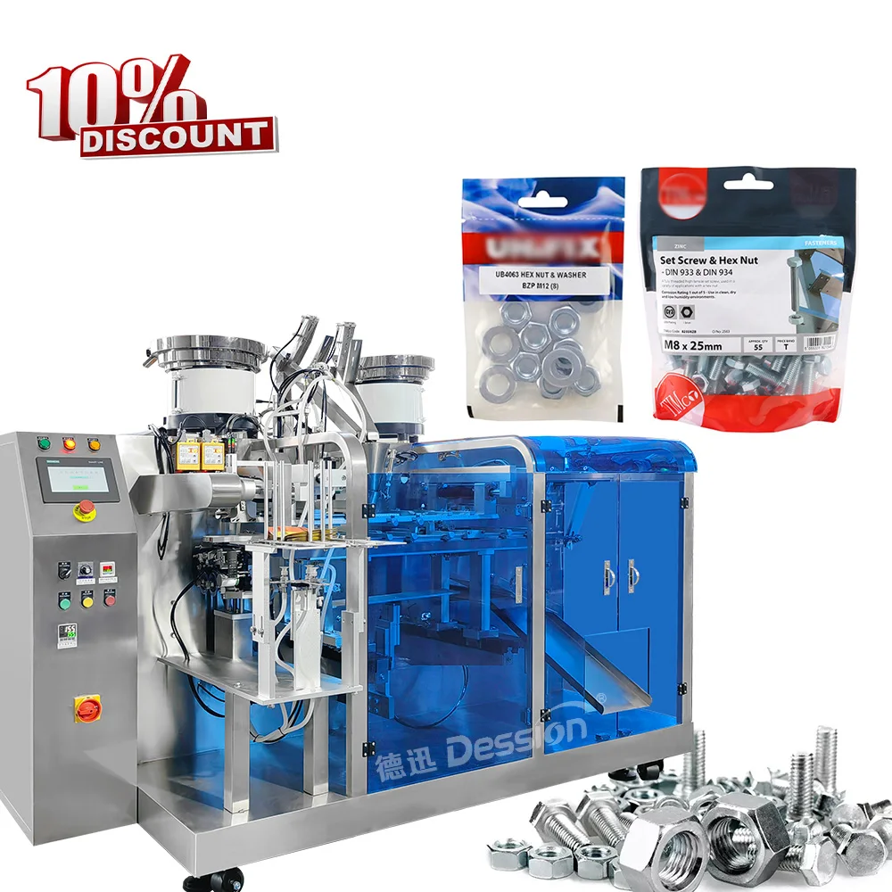 

New Automatic Counting Hardware Fittings Doypack Pouch Packing Machine Screws Nails Nuts Zipper Bag Packing and Sealing Machine