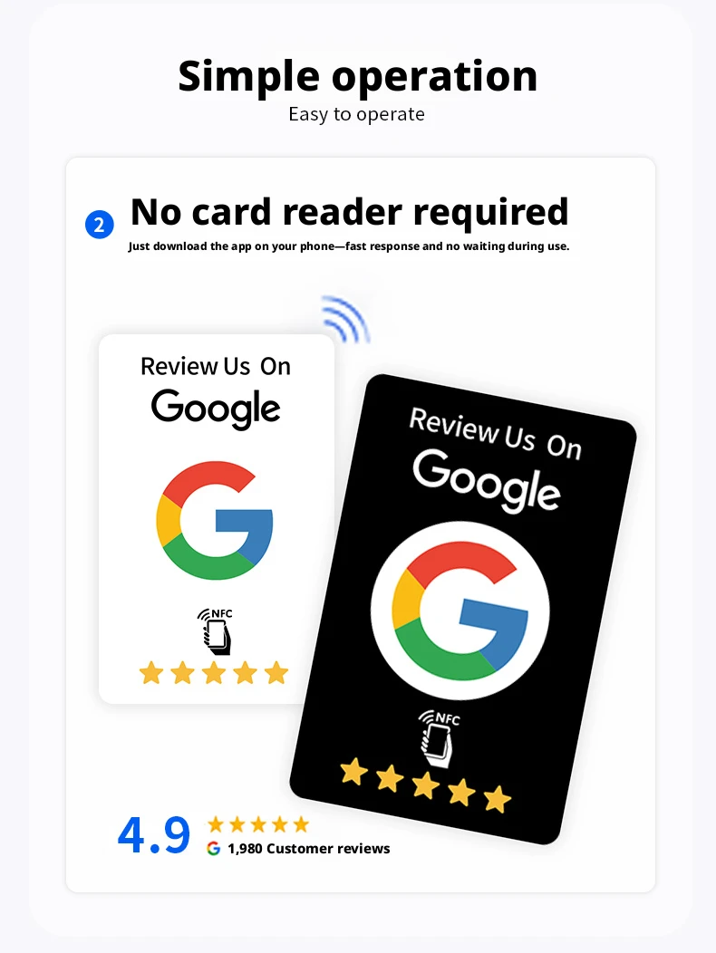 100 Stück Schwarze Wiederverwendbare Google-Bewertungs-NFC-Karten NTAG215 Premium Verschleißfest Matt-Finish Bewerten Sie uns auf Google Benutzerfreundlich – Detail 7