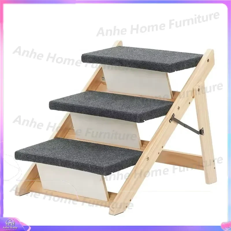 3 Tier Wooden Pet Stairs Foldable Dog Cat Steps Ramp for High Bed Sofa Car Portable Puppy Kitten Climbing Ladder Furniture