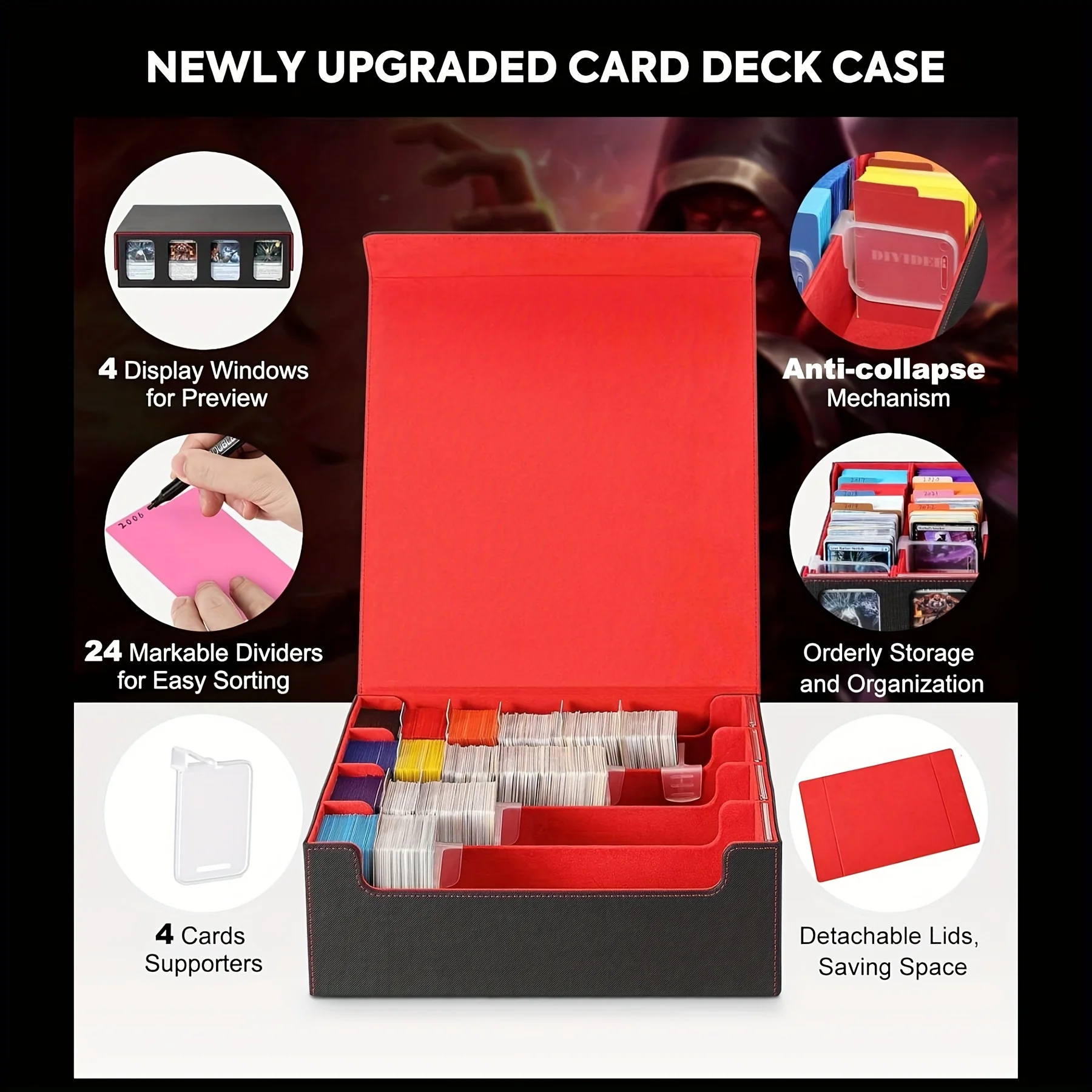 Card exchange storage box with commander display; 2400+deck box, suitable for MTG, with detachable cover; Toploader card sleeve