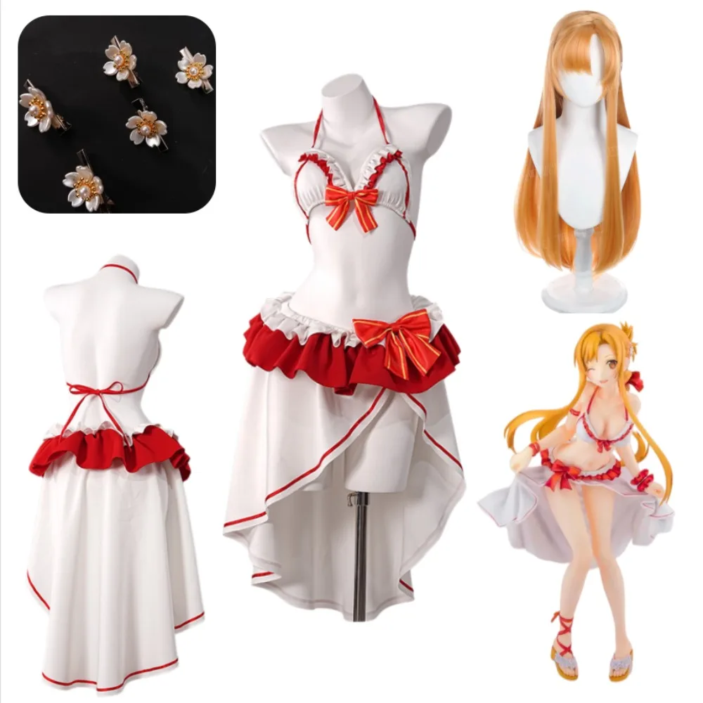 Disfraz de Cosplay de Asuna Yuuki de Sword Art Online, Traje de Baño Sexy, Conjunto Completo para Mujer Adulta, Fiesta en la Playa, Halloween, Comic Con, Atuendo de Anime