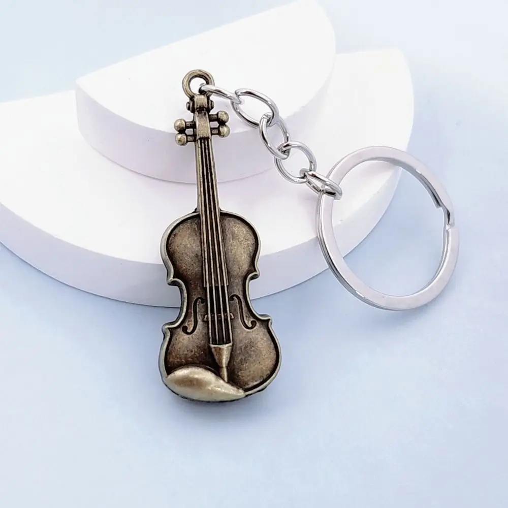 Copper Bronze Violin Key Chain Cello Classical Vintage Violin Keyring Bag Charm Mini Musical Instrument Pendant Friends