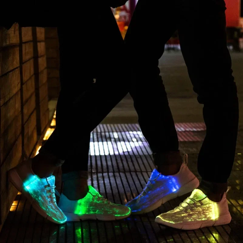 Girls&Boys Kids Fiber Optic Fabric Light Up Shoes Children Flashing Adults Glowing USB Rechargeable Luminous Men Women Sneakers