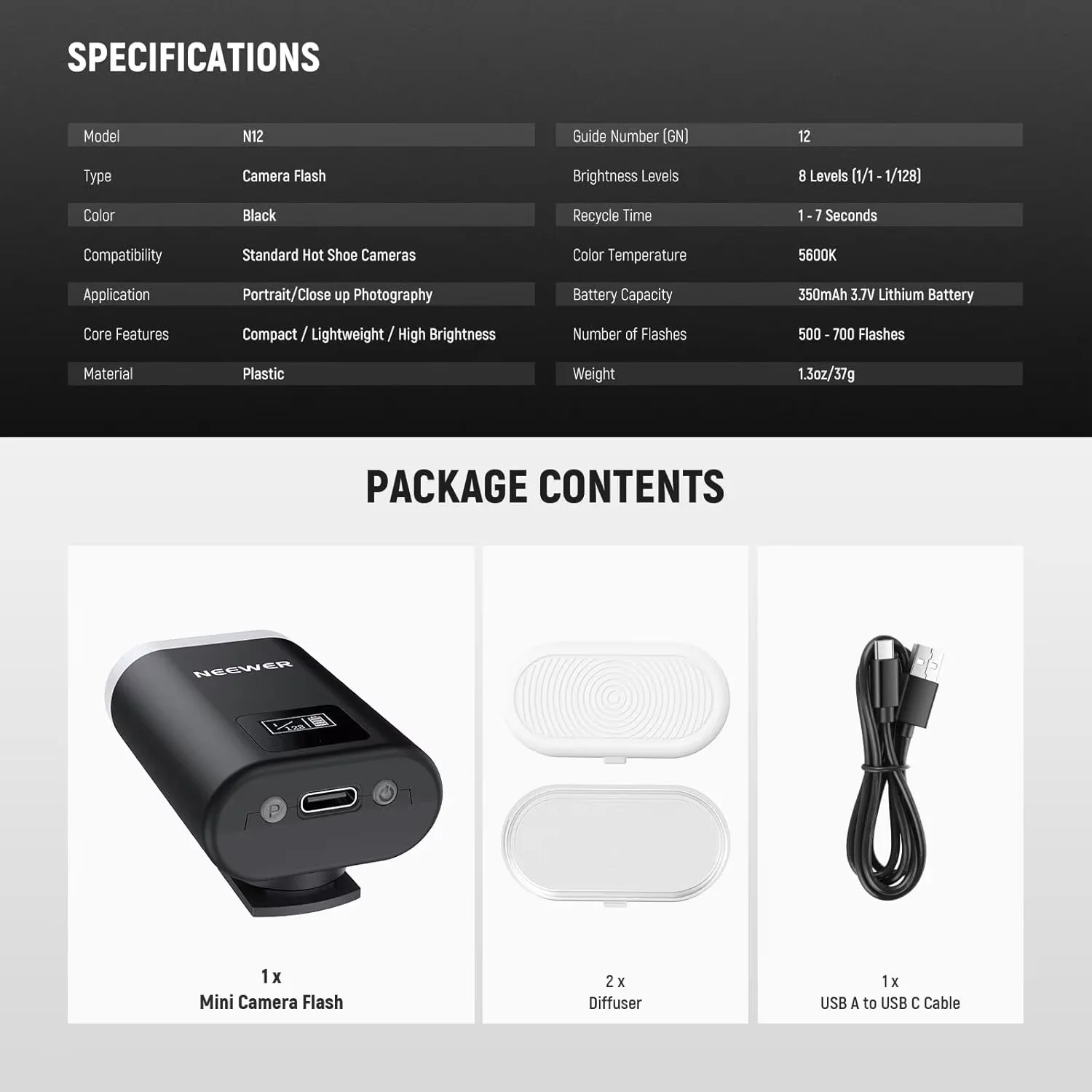 NEEWER Basics Mini Camera Flash, 5600K Fill Light with LCD Display, Compatible with Canon Sony Nikon Fujifilm  DSLR Cameras