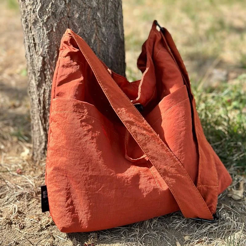 Casual Nylon Tote Bag Lightweight Water-Resistant Drawstring Spring Summer Youth Commuter Class Versatile Cloth Bag for Couples