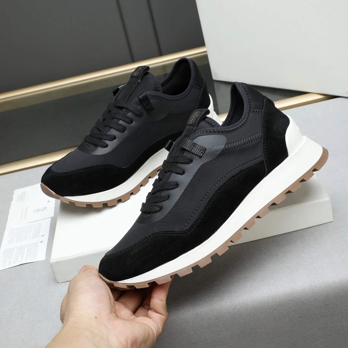 

Luxury Brand Men's Shoes Handmade Casual Sneakers Calfskin Waterproof Fabric Calfskin Lining Cycling Sport Shoes Holiday Gifts