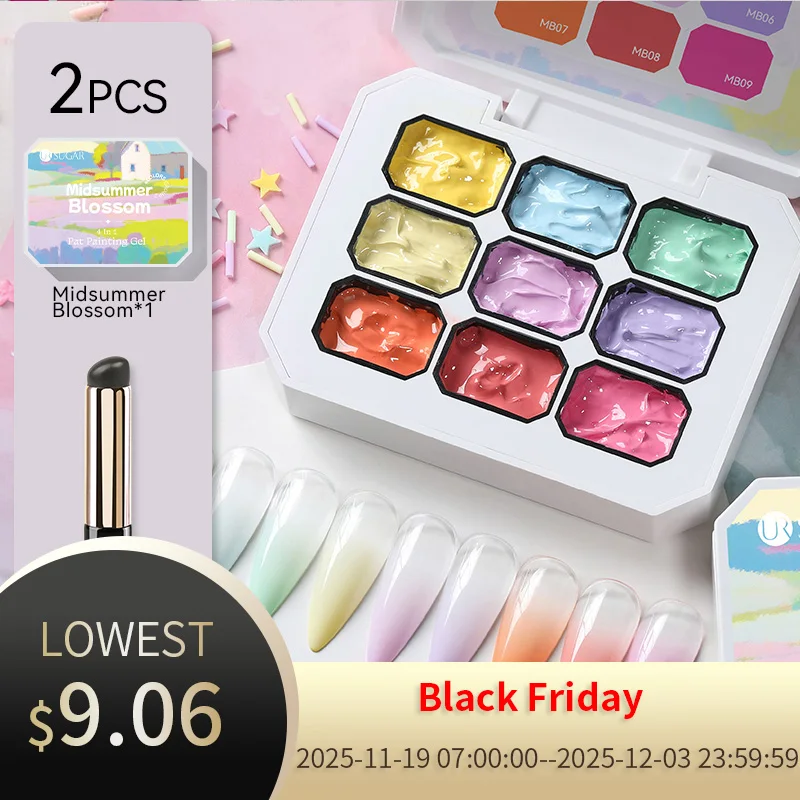 

UR SUGAR 2 шт. Гель для нанесения ногтей с набором кистей 9 цветов Гель для рисования Pat Стойкие румяна для штамповки ногтей Твердый гель Palette Desig