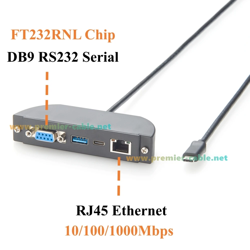 USB-C-Hub, 4-in-1 Schraubplatten-Multiport-Adapter, RS232 DB9, Gigabit-Ethernet, 10Gbps USB-A & USB-C Datenanschlüsse, für Windows – Detail 6