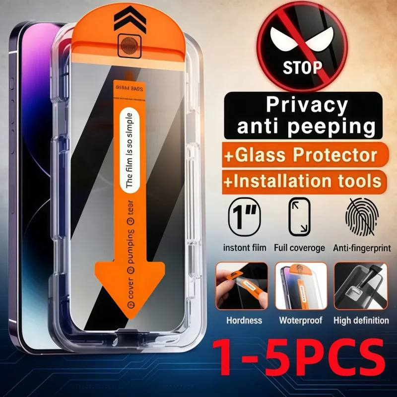 1-5 Stück Sichtschutzfolien für iPhone 17 Pro Max, 16 Pro, 17 Air, 15, 14 Plus, 12, 13 Mini, gehärtetes Glas, einfach zu installieren, Anti-Spy-Glas