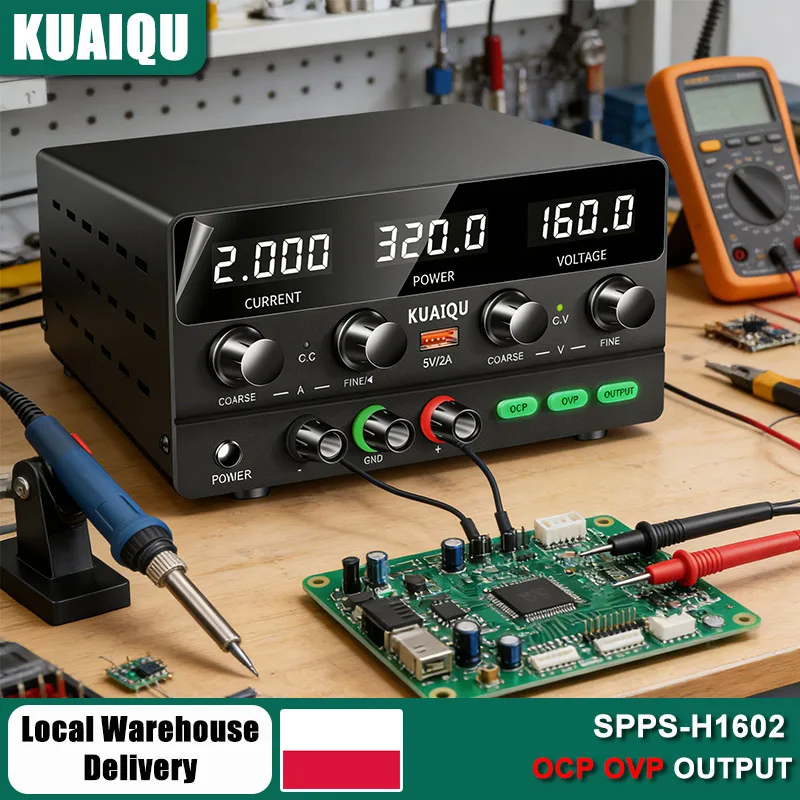 KUAIQU 160V 2A Fuente de Alimentación CC Ajustable, Fuente de Alimentación de Laboratorio 30V 10A 300W, Regulador de Voltaje, Estabilizador, Interruptor OCP OVP, Fuente de Banco 60V 5A Adecuado para la reparación