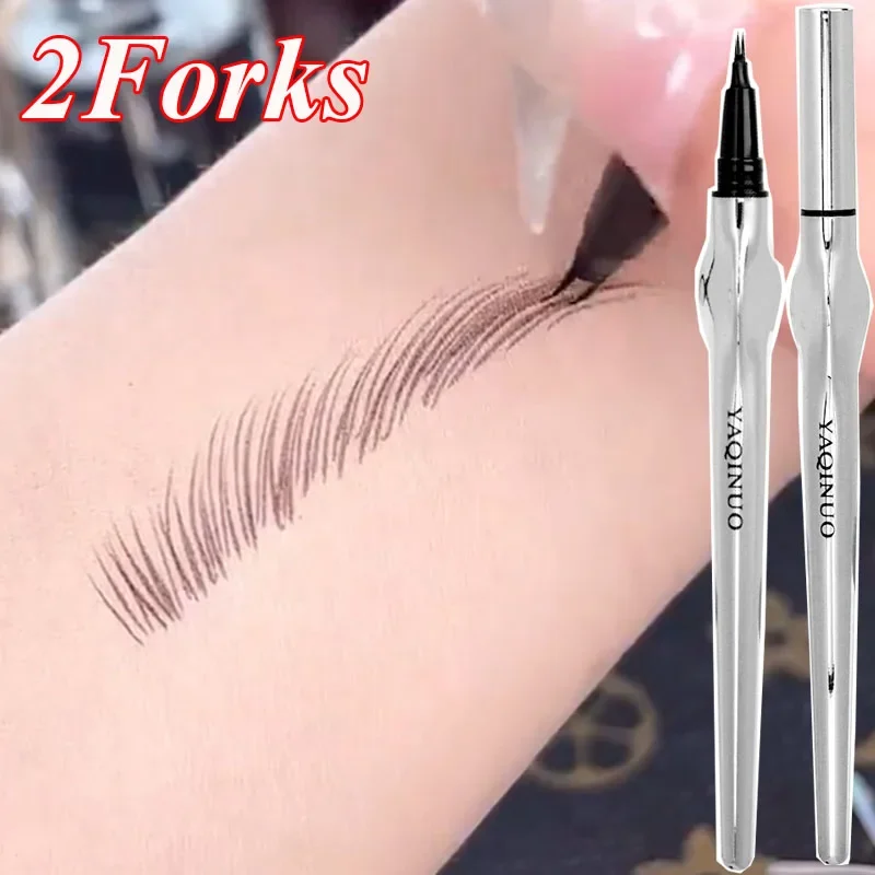 Waterproof Eyebrow Eyeliner Pen 2 Forks Lasting Liquid Lower Eyelash Hair Line Pencil Natural Wild Brows Eyes Makeup Cosmetics