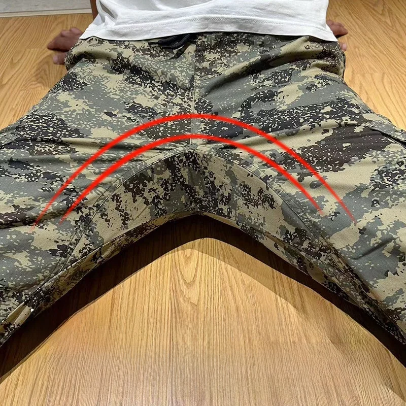 Men's Casual Cotton Cargo Pants Summer New Style Wear Resistant Loose Fit Thin Elastic Workwear Trousers Pure Cotton Camouflage