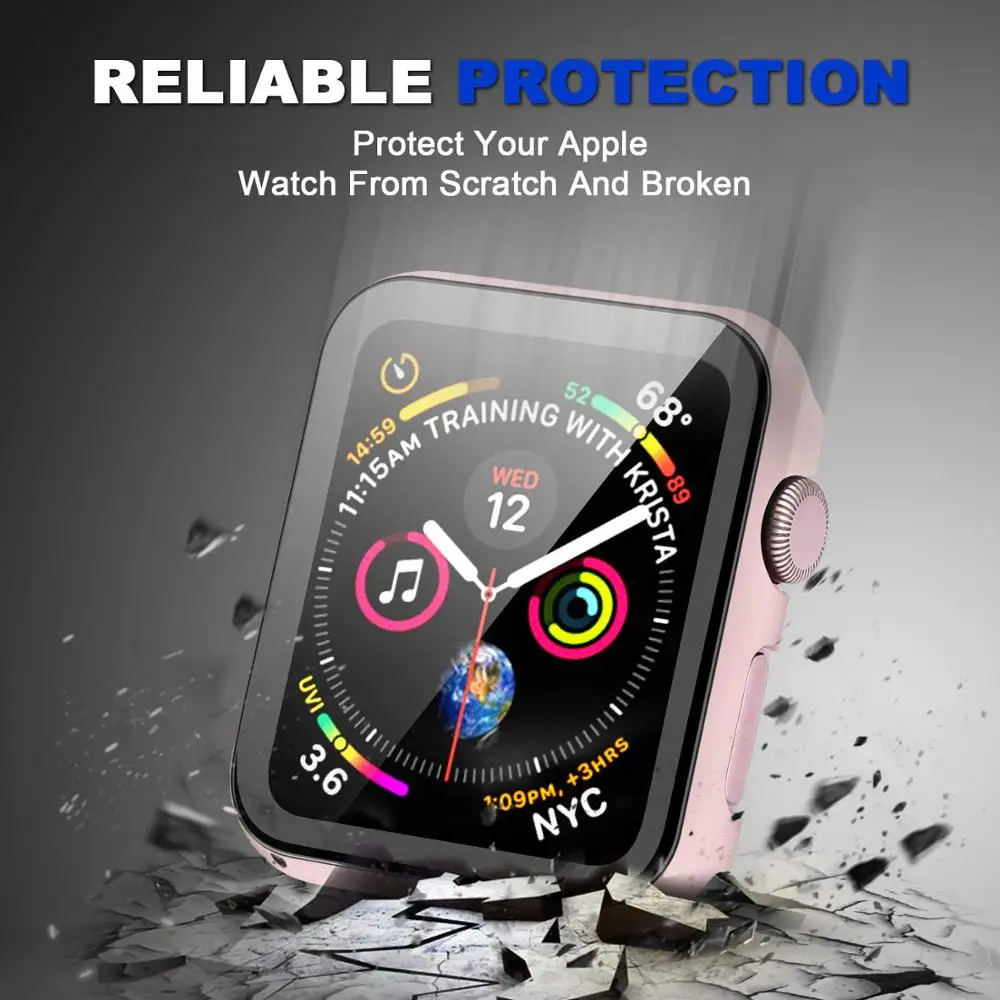 Cover for Apple Watch case 45mm 41mm 44mm 42mm 40mm 38mm Metal Aluminum Frame Bumper Tempered Glass Protector series 6 SE 5 8 7