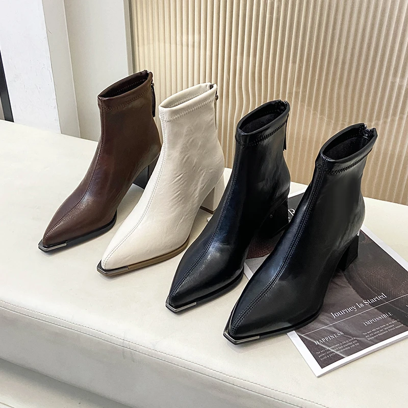 

2025 New Style Pointed Toe Fashion Single Boot Slimming Stylish Casual High Heel Short Boot Internet Celebrity Bestseller