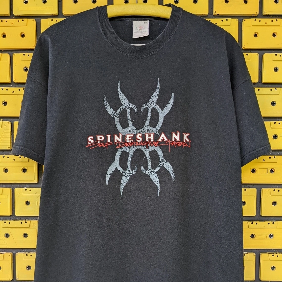 Vintage 2003 Spineshank T-Shirt Self Destructive Pattern Album Promo Industrial Progressive Nu Metal Band Merch Size XL