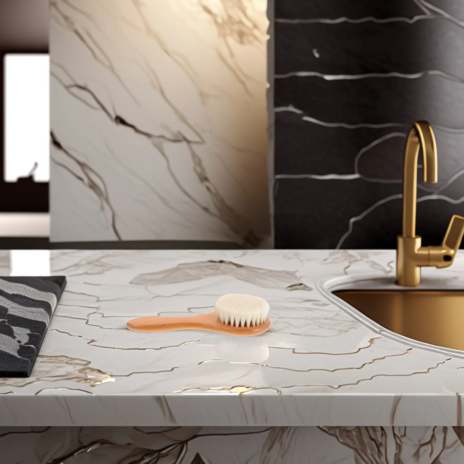 مقبض خشبي فرشاة حمام الطفل شعيرات صوف ناعمة لحديثي الولادة الصغار العناية بفروة الرأس التهيأ التنظيف العميق استخدام متعدد الوظائف #1