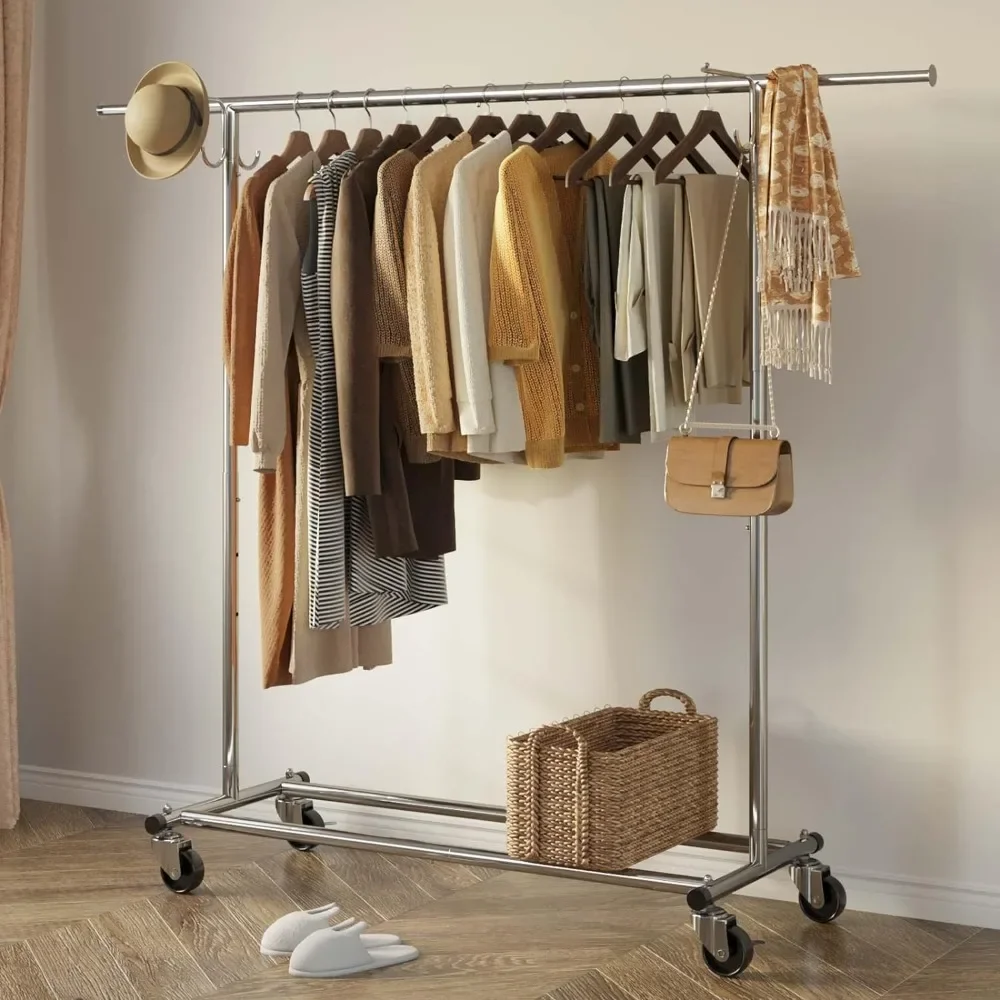 Clothes Rack with Cover, Adjustable Garment Rack with Wheels, Heavy Duty Clothing Rack with Extendable Hanging Rail