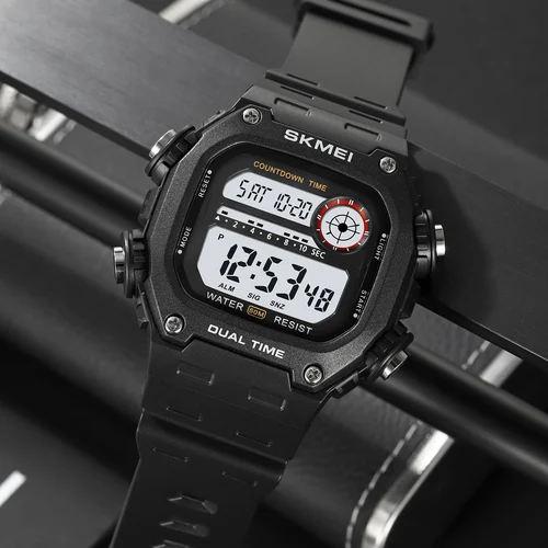 Imagen 2 del producto Relojes militares deportivos digitales SKMEI para hombres y mujeres, moda 5Bar, cronómetro resistente al agua, despertador, luz trasera, reloj de pulsera con cuenta atrás