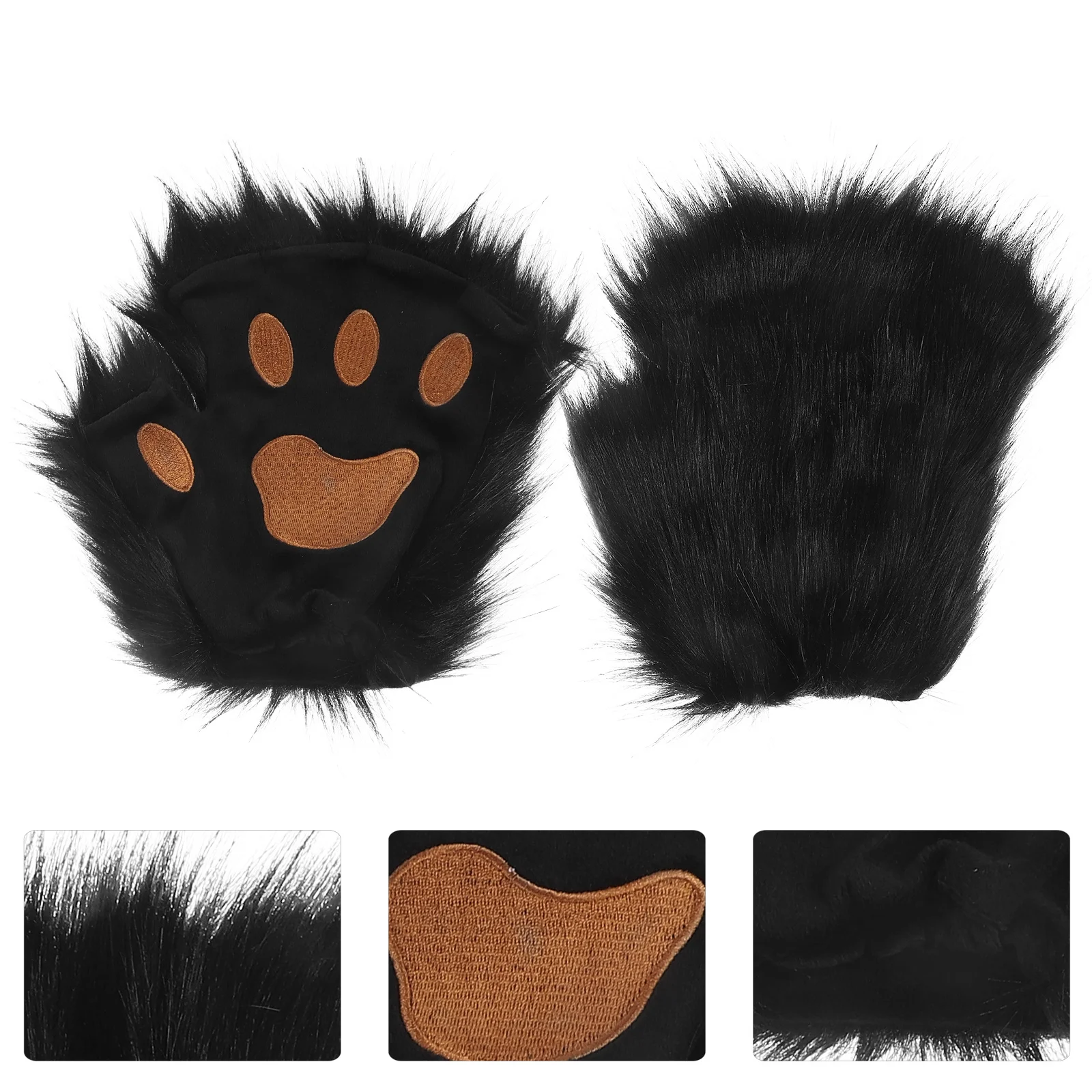 검은색 동물 발바닥 장갑 한 쌍 반손가락 장갑 따뜻한 겨울 옷 할로윈 코스튬 액세서리 재미있는 발바닥 디자인