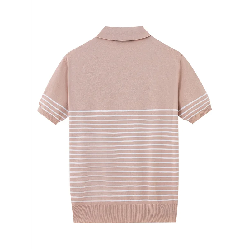 ABRT-Men's Knit Tops Short Sleeve Striped Golf Shirts Light-Weight Casual Collared T Shirt