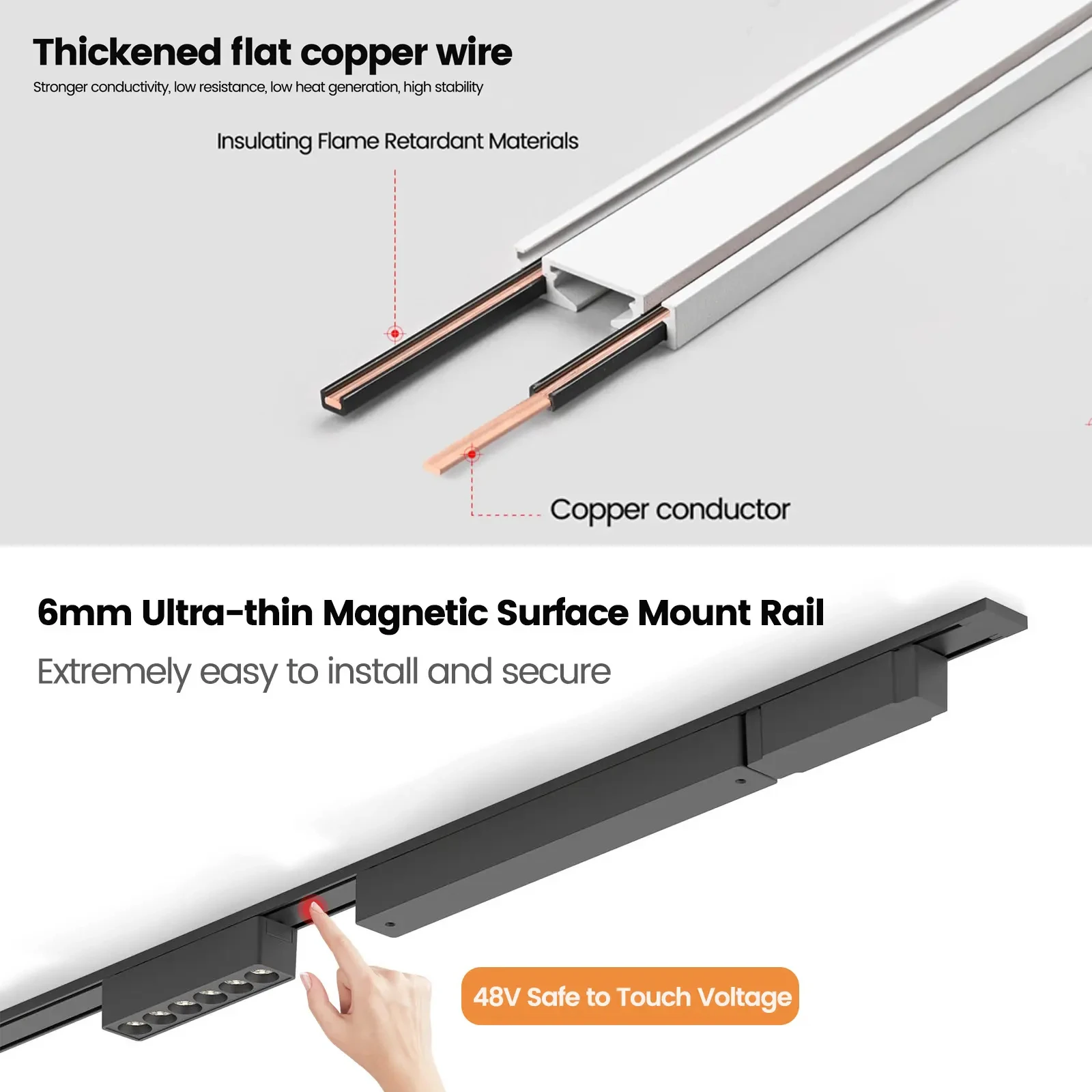 Ultra thin Magnetic Track Light 6MM Rail Surface Embedded Plastering Mount Spot LED Smart Tuya Zigbee Black White 1m/2m/2.5m